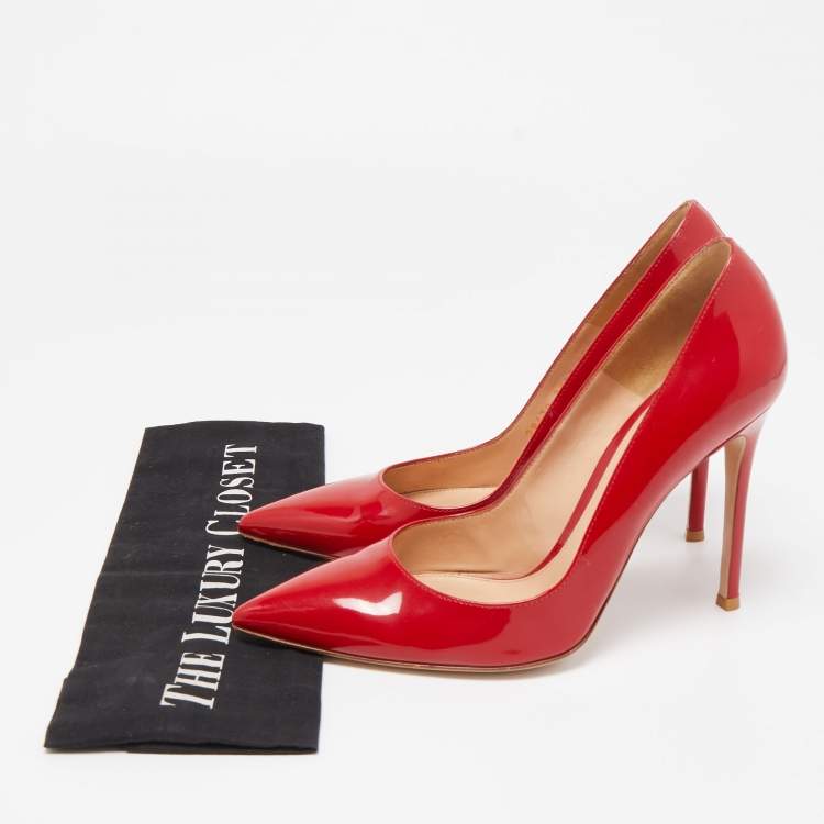 Pre Owned Gianvito Rossi Red Patent Leather Pointed Toe Pumps Size 38