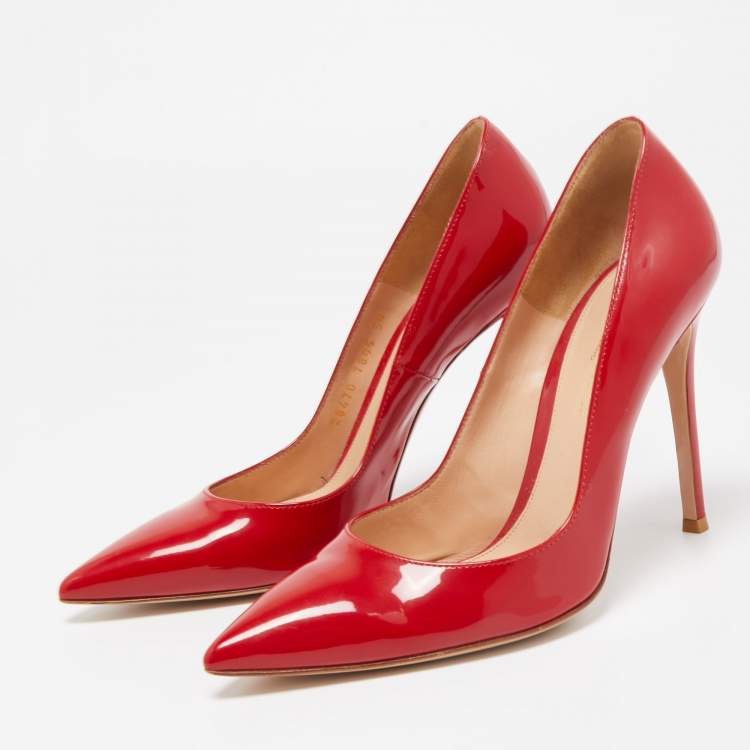 Pre Owned Gianvito Rossi Red Patent Leather Pointed Toe Pumps Size 38