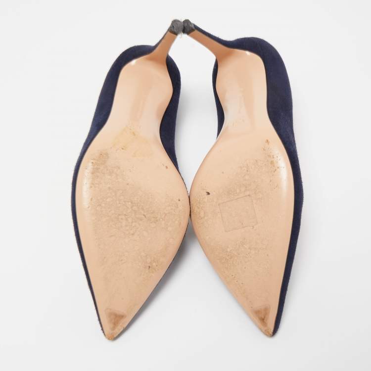 Pre Owned Gianvito Rossi Navy Blue Suede Gianvito 105 Pumps Size 38