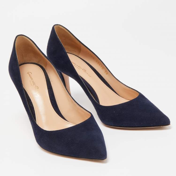 Pre Owned Gianvito Rossi Navy Blue Suede Gianvito 105 Pumps Size 38