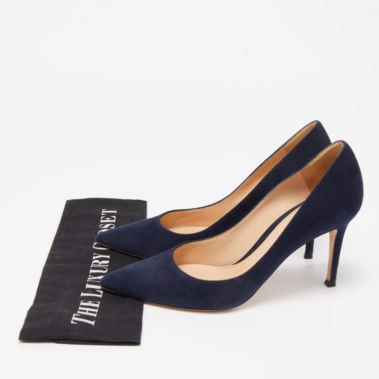 Pre Owned Gianvito Rossi Navy Blue Suede Gianvito 105 Pumps Size 38