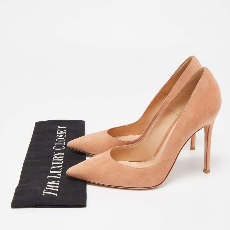 Pre Owned Gianvito Rossi Beige Suede Gianvito 105 Pumps Size 38