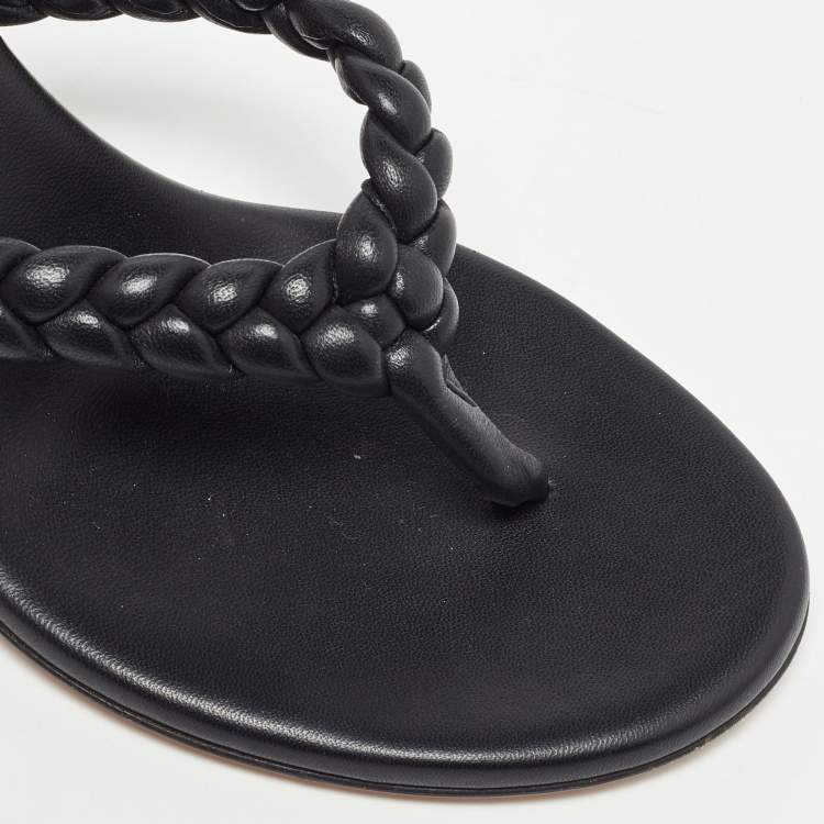 Pre Owned Gianvito Rossi Black Woven Leather Thong Slide Sandals Size 38