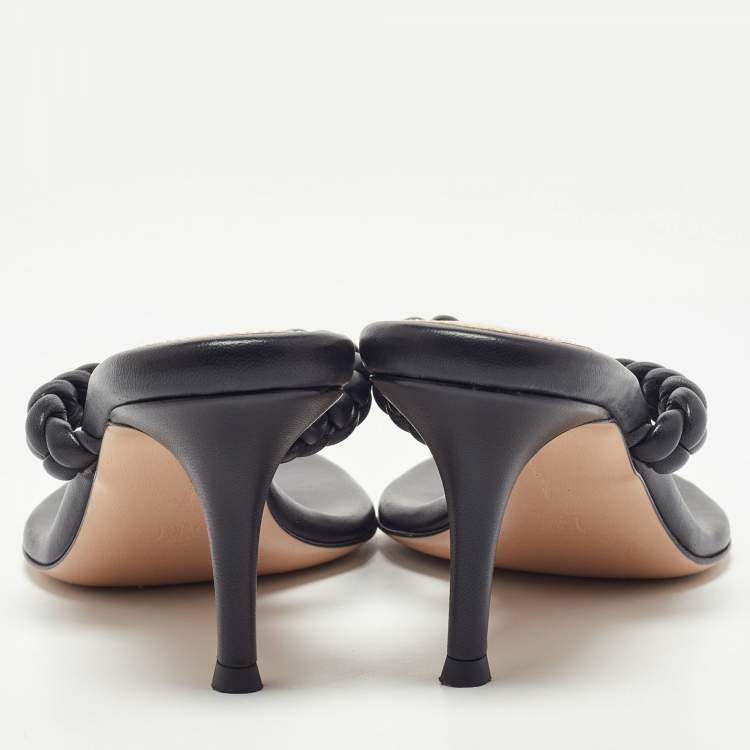 Pre Owned Gianvito Rossi Black Woven Leather Thong Slide Sandals Size 38