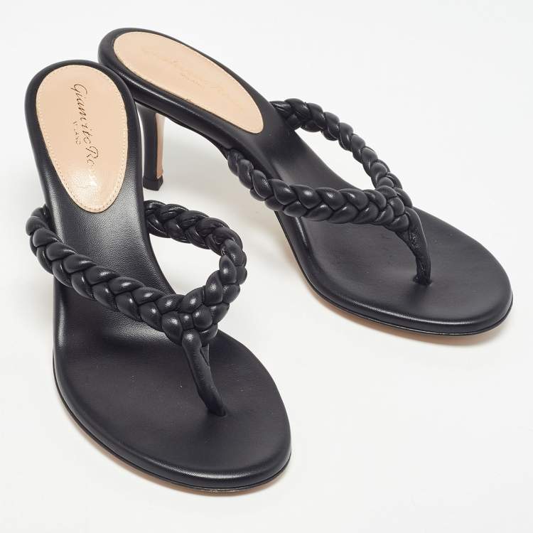 Pre Owned Gianvito Rossi Black Woven Leather Thong Slide Sandals Size 38