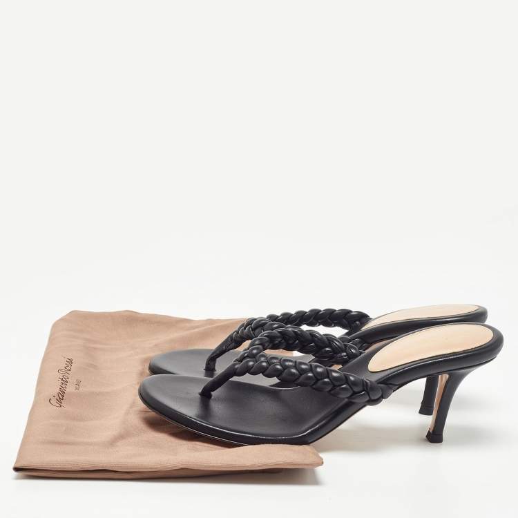 Pre Owned Gianvito Rossi Black Woven Leather Thong Slide Sandals Size 38