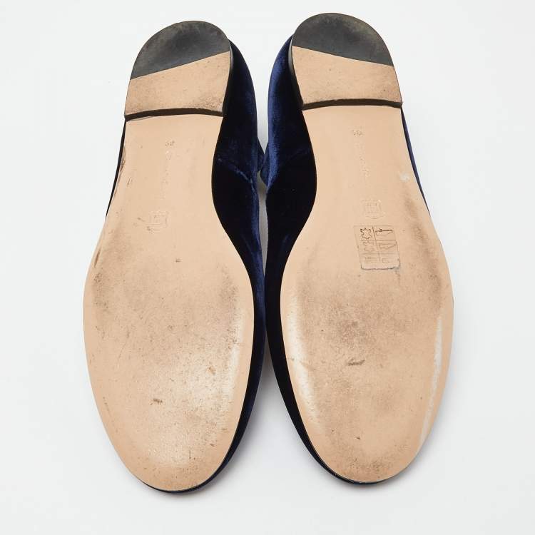 Pre Owned Gianvito Rossi Blue Velvet Ankle Strap Ballet Flats Size 39