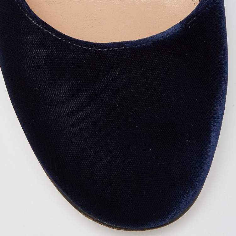 Pre Owned Gianvito Rossi Blue Velvet Ankle Strap Ballet Flats Size 39