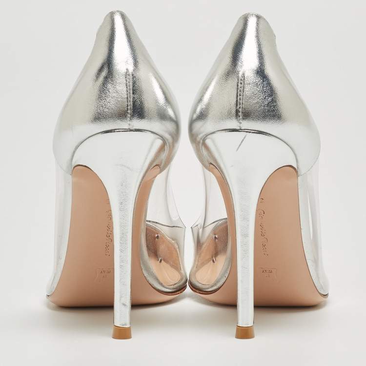 Pre Owned Gianvito Rossi Silver PVC and Leather Plexi Pumps Size 36