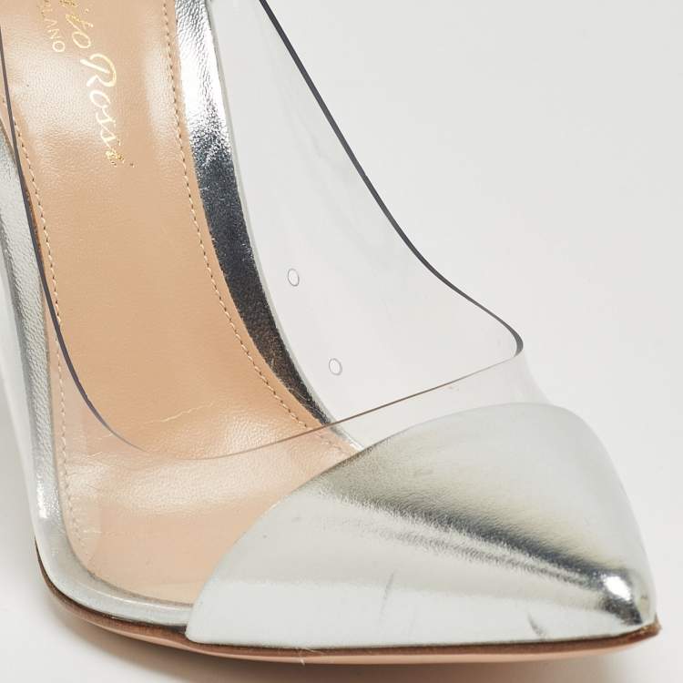Pre Owned Gianvito Rossi Silver PVC and Leather Plexi Pumps Size 36