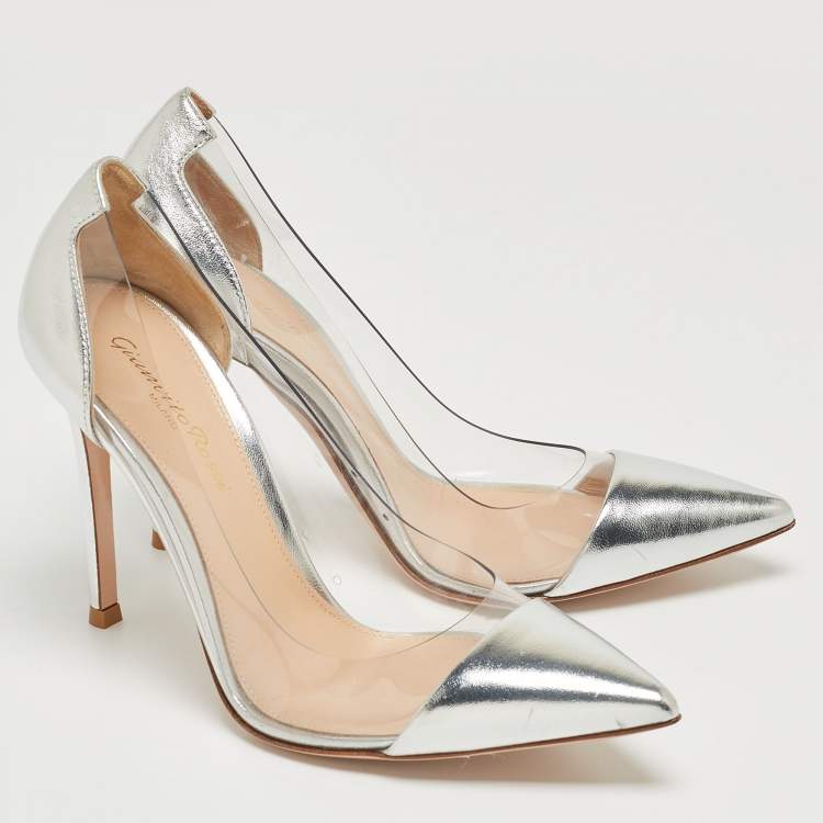 Pre Owned Gianvito Rossi Silver PVC and Leather Plexi Pumps Size 36