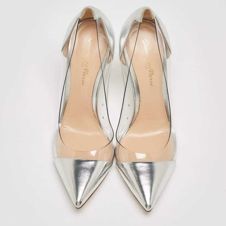 Pre Owned Gianvito Rossi Silver PVC and Leather Plexi Pumps Size 36