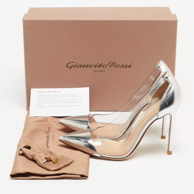 Pre Owned Gianvito Rossi Silver PVC and Leather Plexi Pumps Size 36