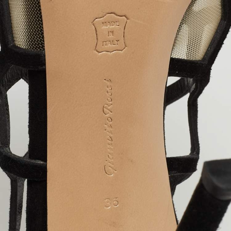 Pre Owned Gianvito Rossi Black Suede and Mesh Cut Out Sandals Size 36