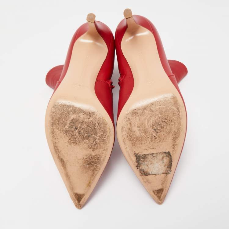 Pre Owned Gianvito Rossi Red Leather Pointed Toe Ankle Length Boots Size 37.5