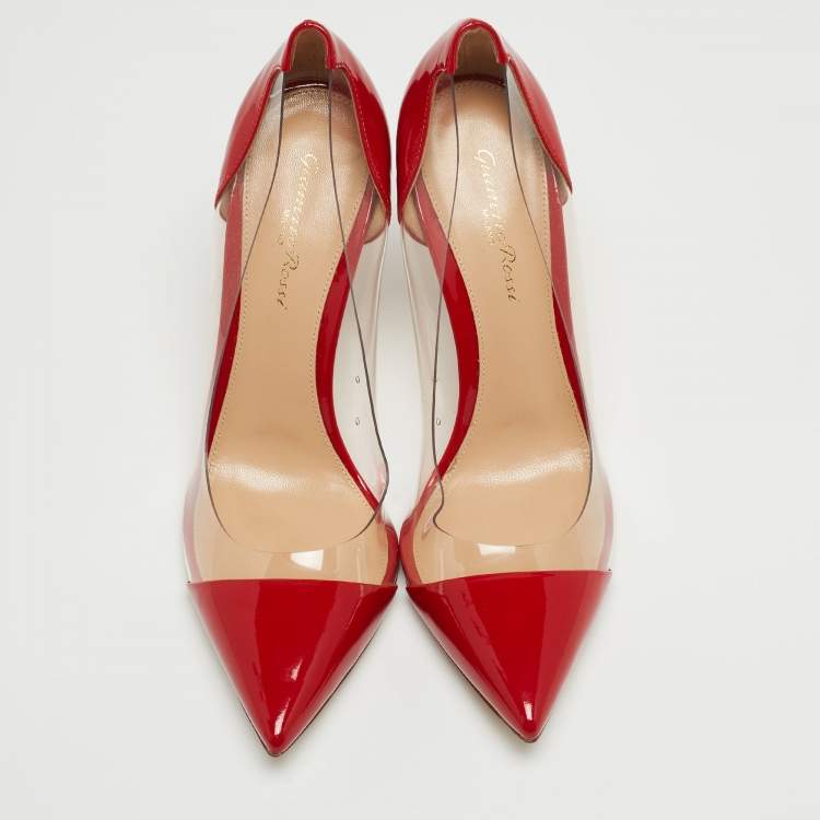 Pre Owned Gianvito Rossi Red Patent Leather and PVC Plexi Pumps Size 39