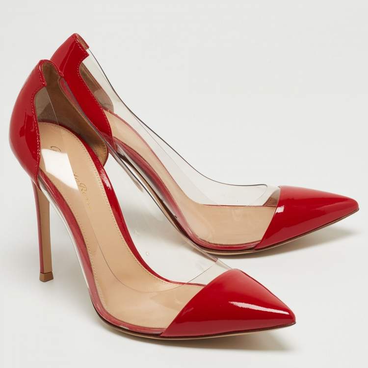 Pre Owned Gianvito Rossi Red Patent Leather and PVC Plexi Pumps Size 39