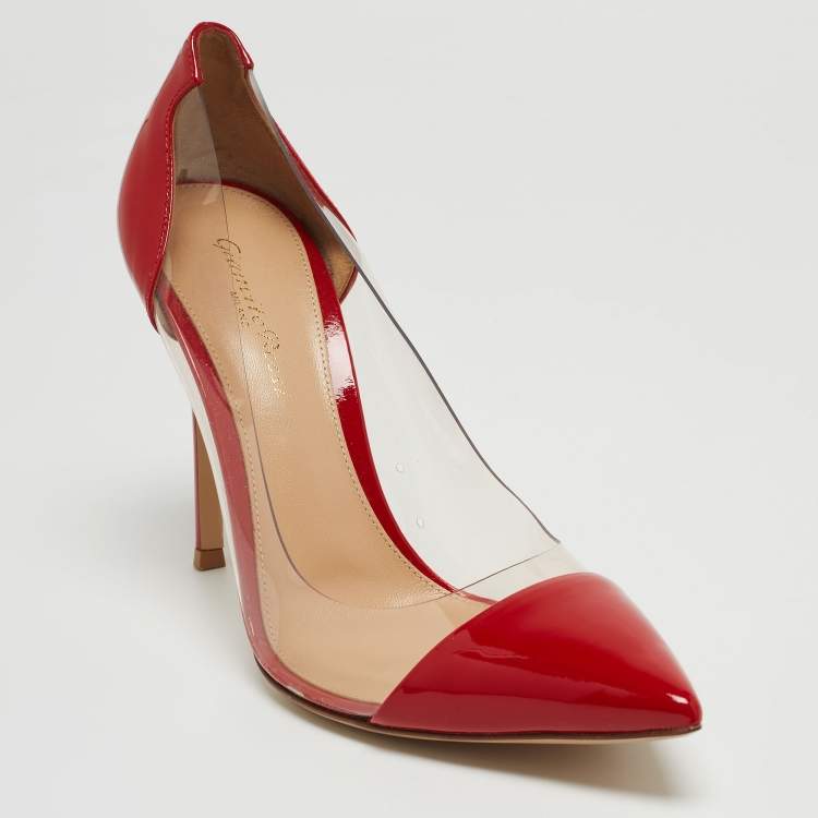 Pre Owned Gianvito Rossi Red Patent Leather and PVC Plexi Pumps Size 39
