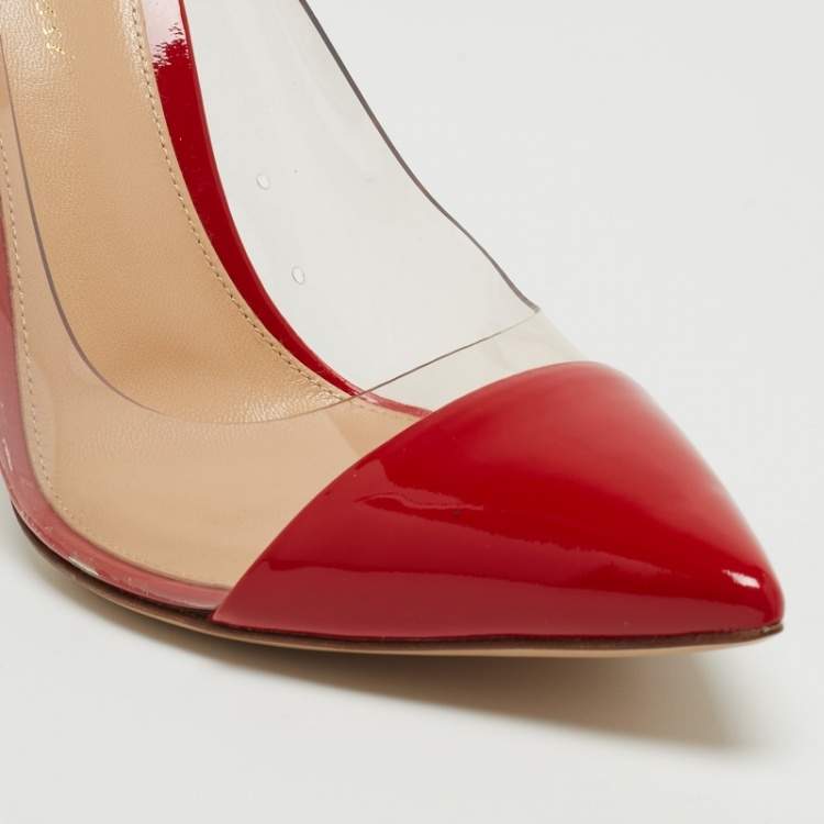 Pre Owned Gianvito Rossi Red Patent Leather and PVC Plexi Pumps Size 39