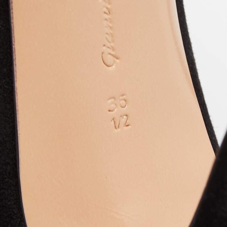 Pre Owned Gianvito Rossi Black Suede Vamp Peep Toe Booties Size 36.5