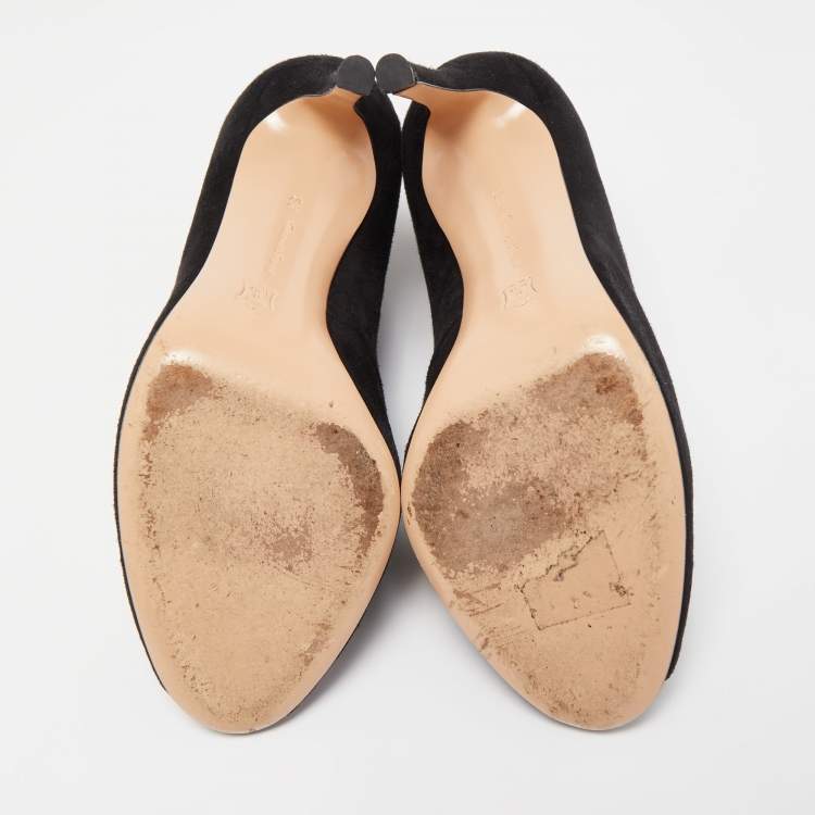 Pre Owned Gianvito Rossi Black Suede Vamp Peep Toe Booties Size 36.5