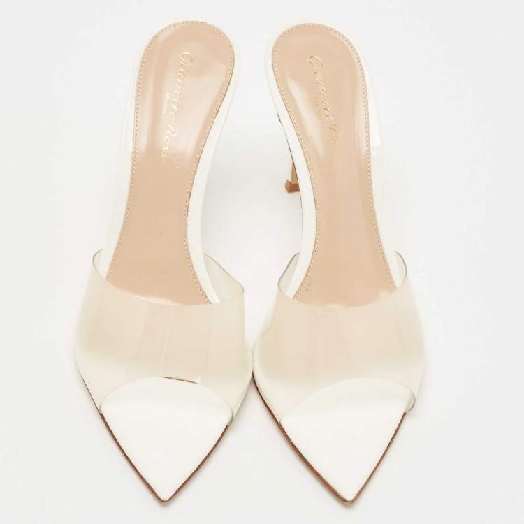 Pre Owned Gianvito Rossi White PVC Elle 105 Slide Sandals Size 38