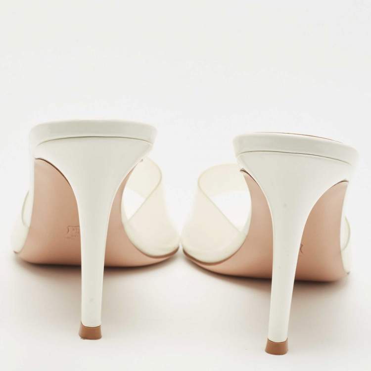 Pre Owned Gianvito Rossi White PVC Elle 105 Slide Sandals Size 38