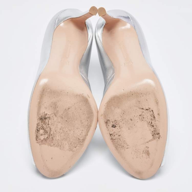 Pre Owned Gianvito Rossi Silver Leather Vamp Booties Size 39