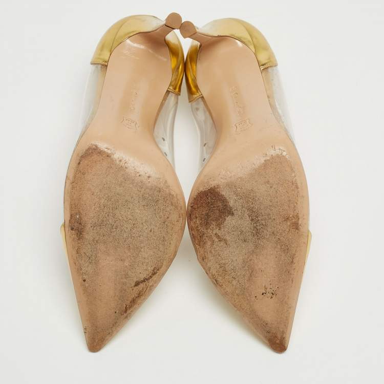 Pre Owned Gianvito Rossi Gold Patent Leather and PVC Plexi Pumps Size 37