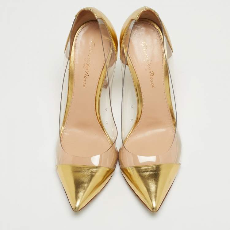 Pre Owned Gianvito Rossi Gold Patent Leather and PVC Plexi Pumps Size 37