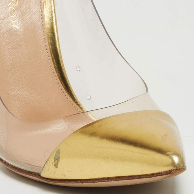 Pre Owned Gianvito Rossi Gold Patent Leather and PVC Plexi Pumps Size 37