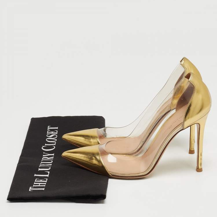 Pre Owned Gianvito Rossi Gold Patent Leather and PVC Plexi Pumps Size 37