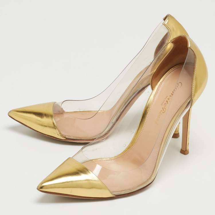 Pre Owned Gianvito Rossi Gold Patent Leather and PVC Plexi Pumps Size 37