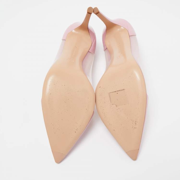Pre Owned Gianvito Rossi Pink Patent Leather and PVC Plexi Pointed Toe Pumps Size 41