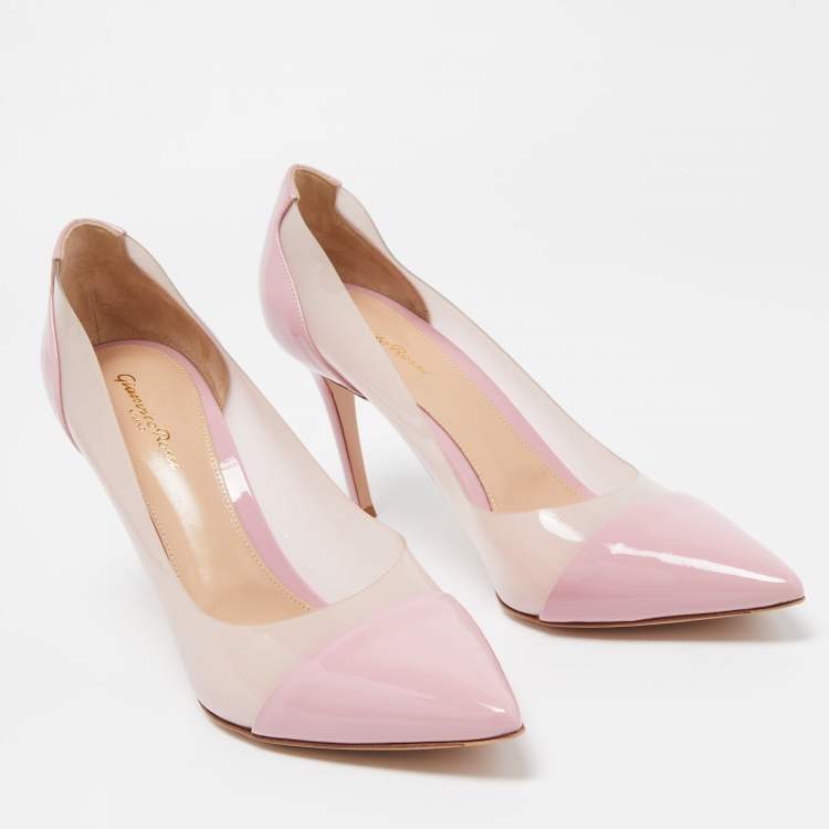 Pre Owned Gianvito Rossi Pink Patent Leather and PVC Plexi Pointed Toe Pumps Size 41