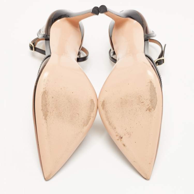 Pre Owned Gianvito Rossi Black PVC and Patent Leather Pointed Toe Ankle Strap Pumps Size 37.5