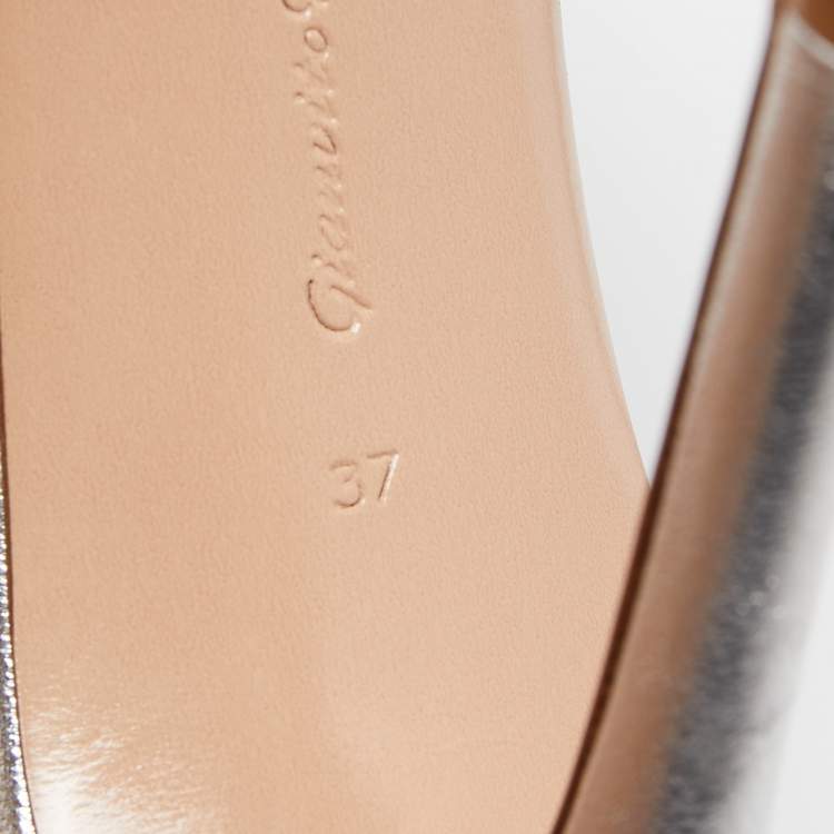 Pre Owned Gianvito Rossi Silver Leather and Satin Bow Ankle Strap Sandals Size 37