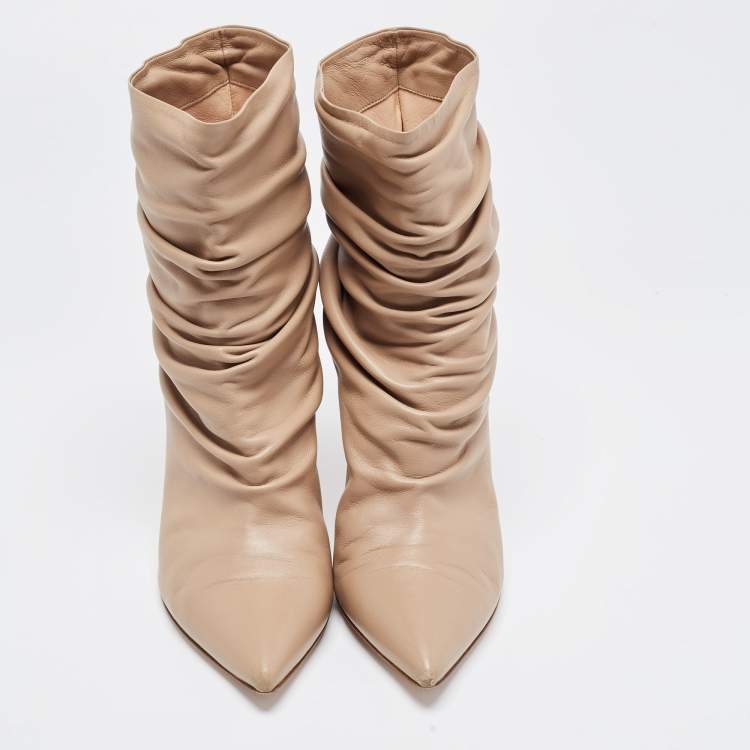 مملوكة مسبقًا Gianvito Rossi Beige Leather Ruched Cécile Ankle Boots Size 39