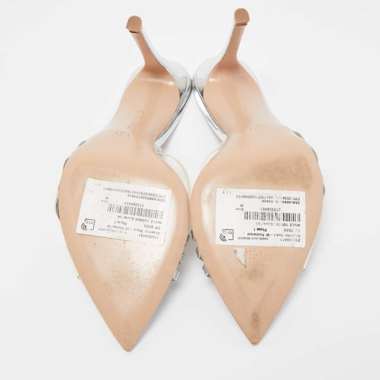 Pre Owned Gianvito Rossi Silver PVC and Patent Leather Slide Sandals Size 38