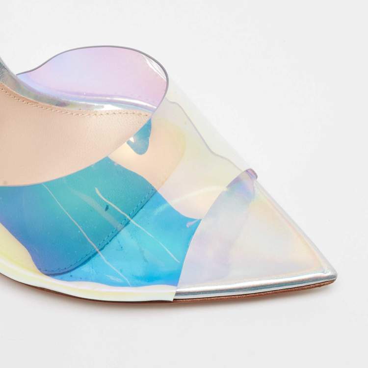 Pre Owned Gianvito Rossi Multicolor Iridescent PVC And Foil Leather Elle Slide Sandals Size 38