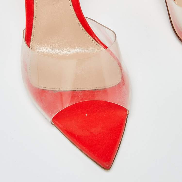 Pre Owned Gianvito Rossi Orange Leather and PVC Skye Ankle Tie Sandals Size 36.5