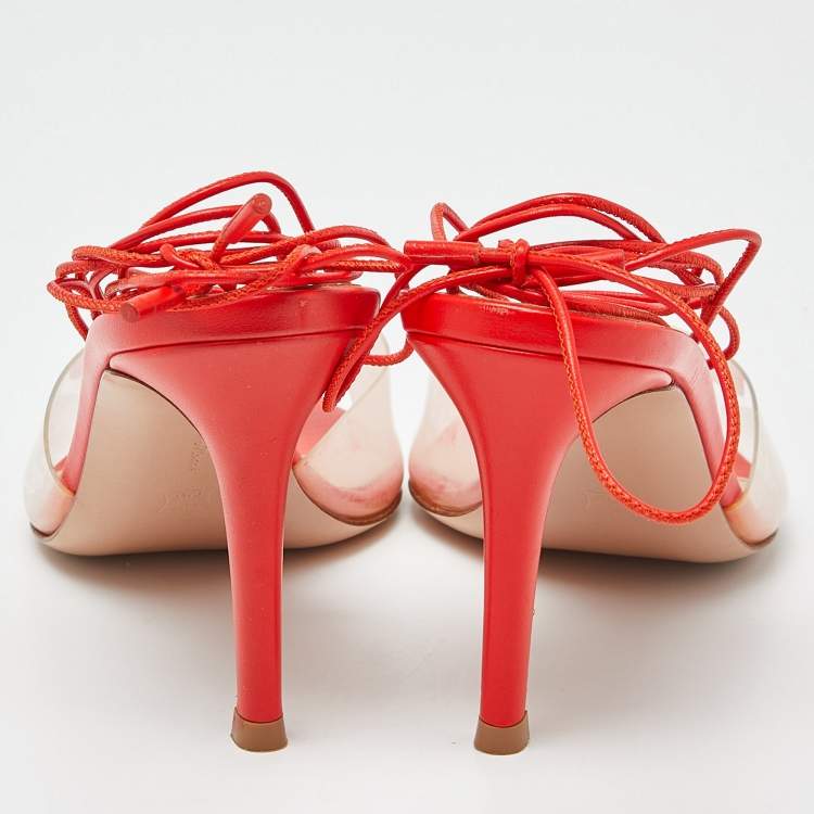 Pre Owned Gianvito Rossi Orange Leather and PVC Skye Ankle Tie Sandals Size 36.5