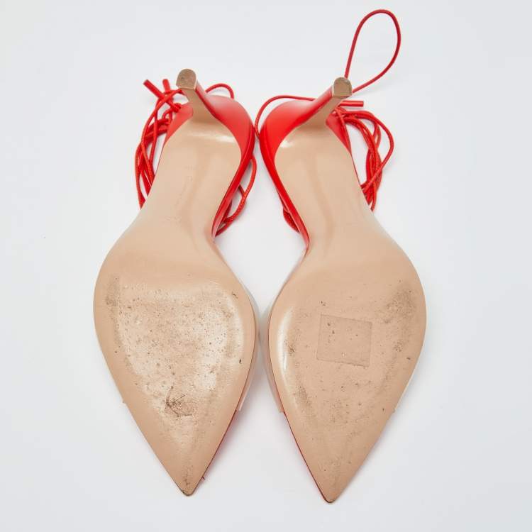 Pre Owned Gianvito Rossi Orange Leather and PVC Skye Ankle Tie Sandals Size 36.5