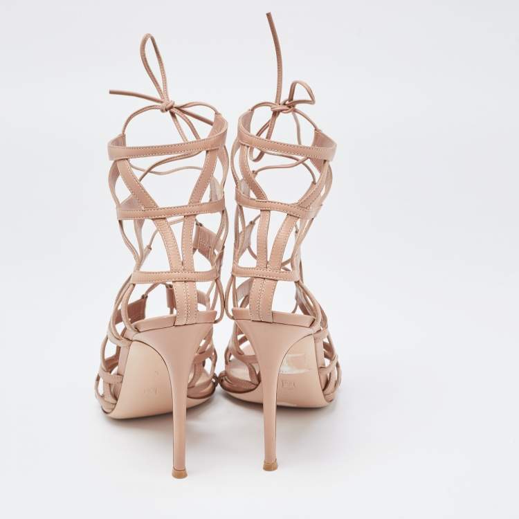 Pre Owned Gianvito Rossi Beige Leather And Net Cage Sandals Size 41