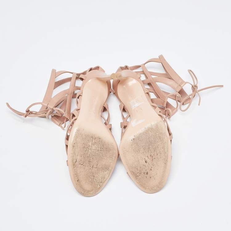 Pre Owned Gianvito Rossi Beige Leather And Net Cage Sandals Size 41