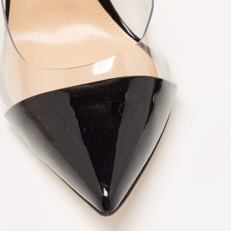 Pre Owned Gianvito Rossi Black Patent Leather and PVC Plexi Pumps Size 38