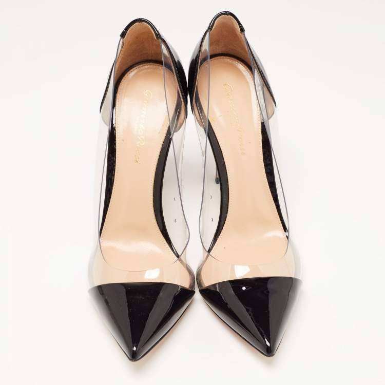 Pre Owned Gianvito Rossi Black Patent Leather and PVC Plexi Pumps Size 38