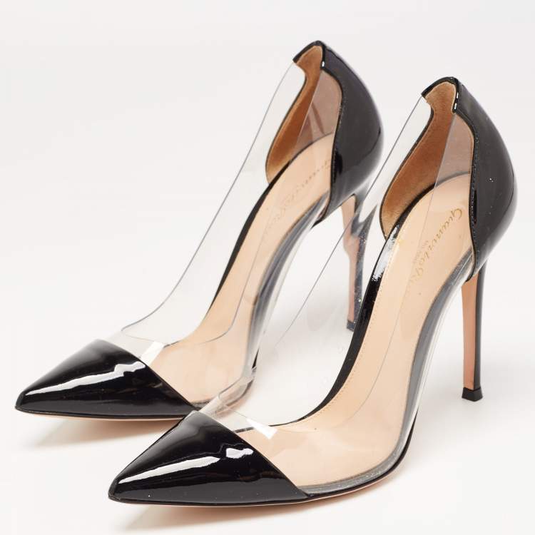Pre Owned Gianvito Rossi Black Patent Leather and PVC Plexi Pumps Size 38