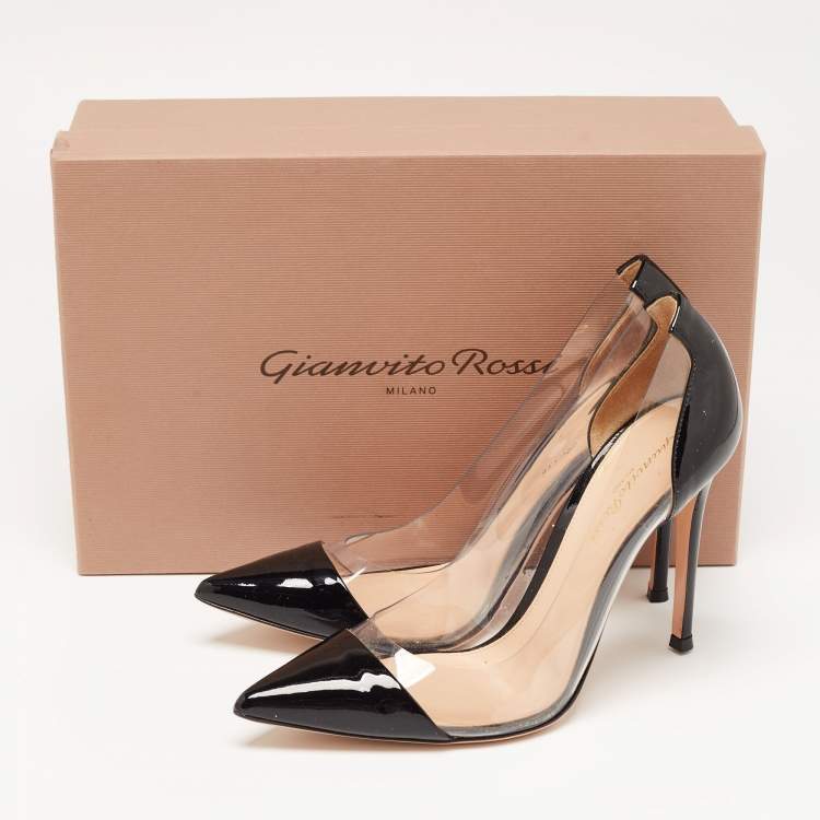 Pre Owned Gianvito Rossi Black Patent Leather and PVC Plexi Pumps Size 38