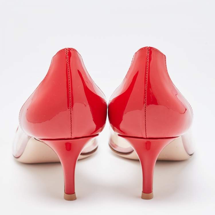 Pre Owned Gianvito Rossi Red Patent and PVC Plexi Pumps Size 38.5